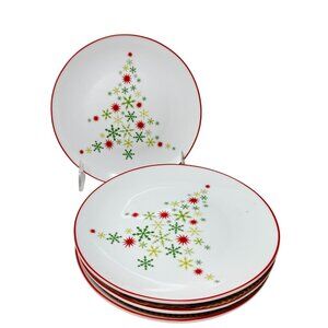 Crate & Barrel Snowflake Holiday Tree Plates Set of 4 Retro Starburst MCM